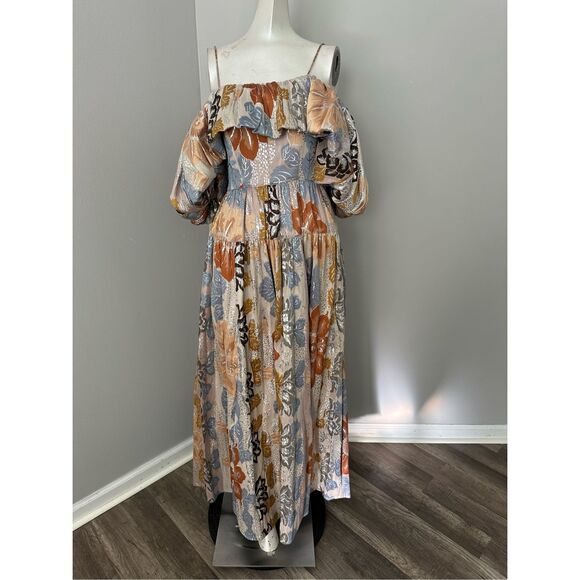 NWT ULLA JOHNSON Izra Metallic Floral Off The Shoulder Maxi Dress - Picture 2 of 10
